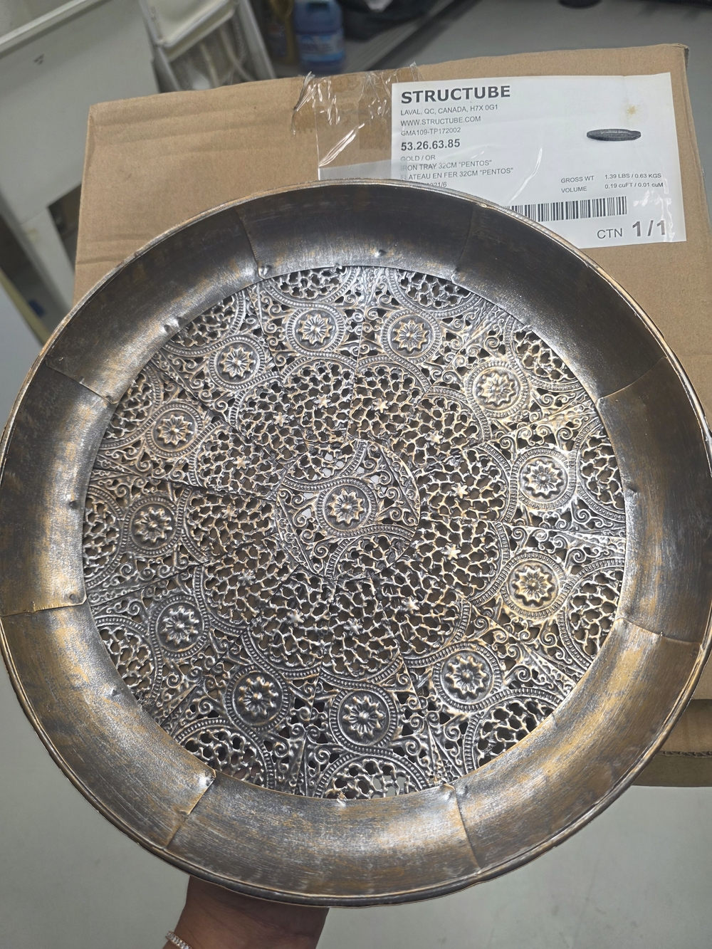 Ornate Embossed Metal Serving Tray - Antique Silver Tone